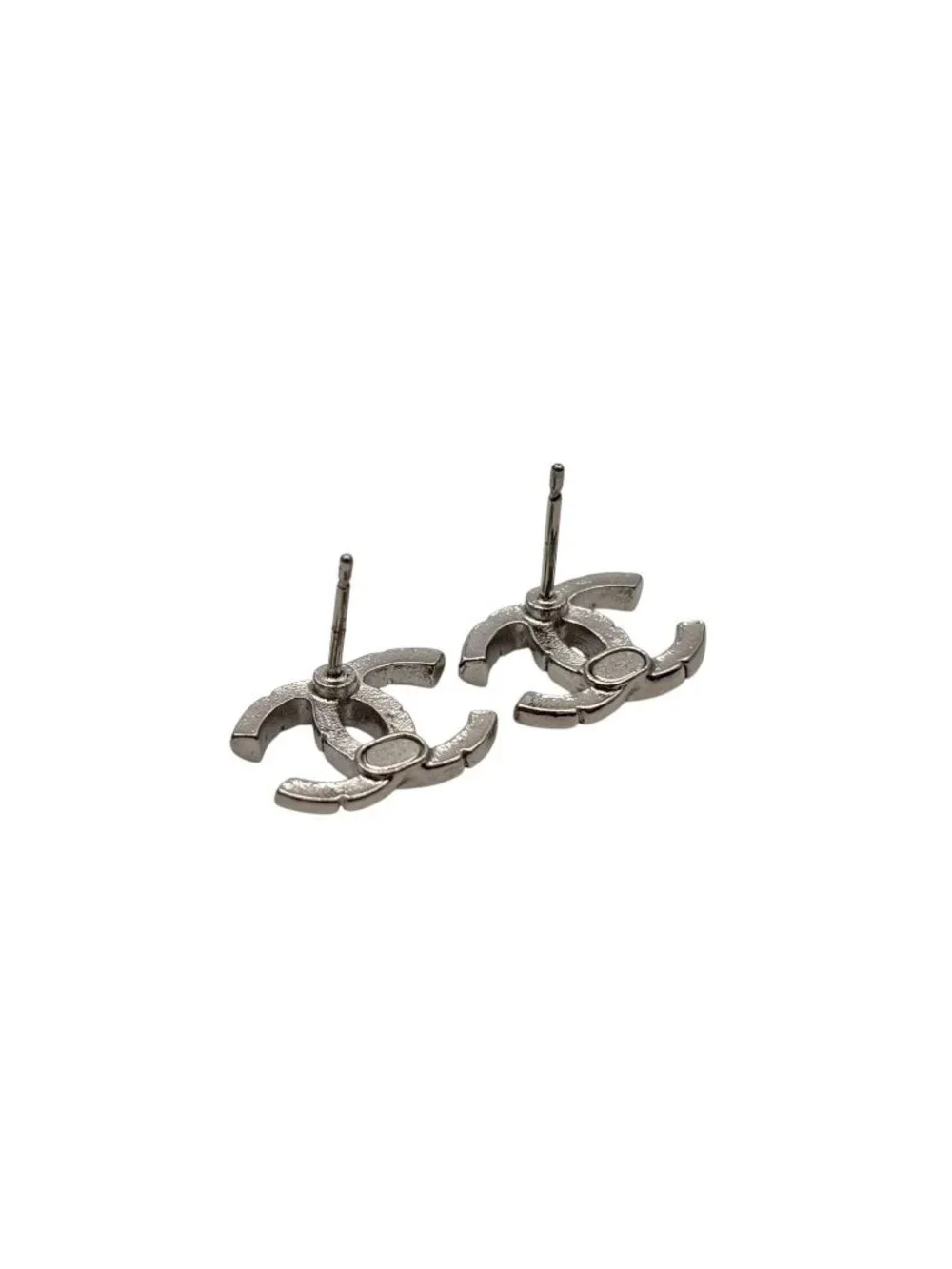 Chanel CC Logo Earrings Rhinestone Metal Clear Silver